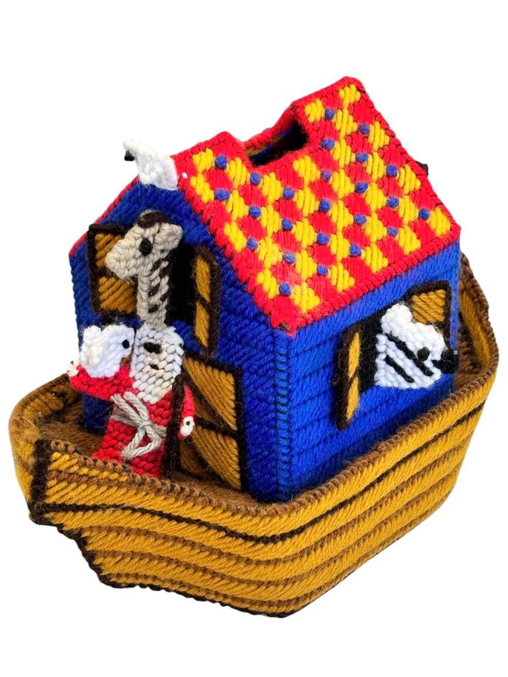 1996 Kleenex Boutique Stitched Yarn Decorative Noah’s Ark Facial Tissue Cube Box